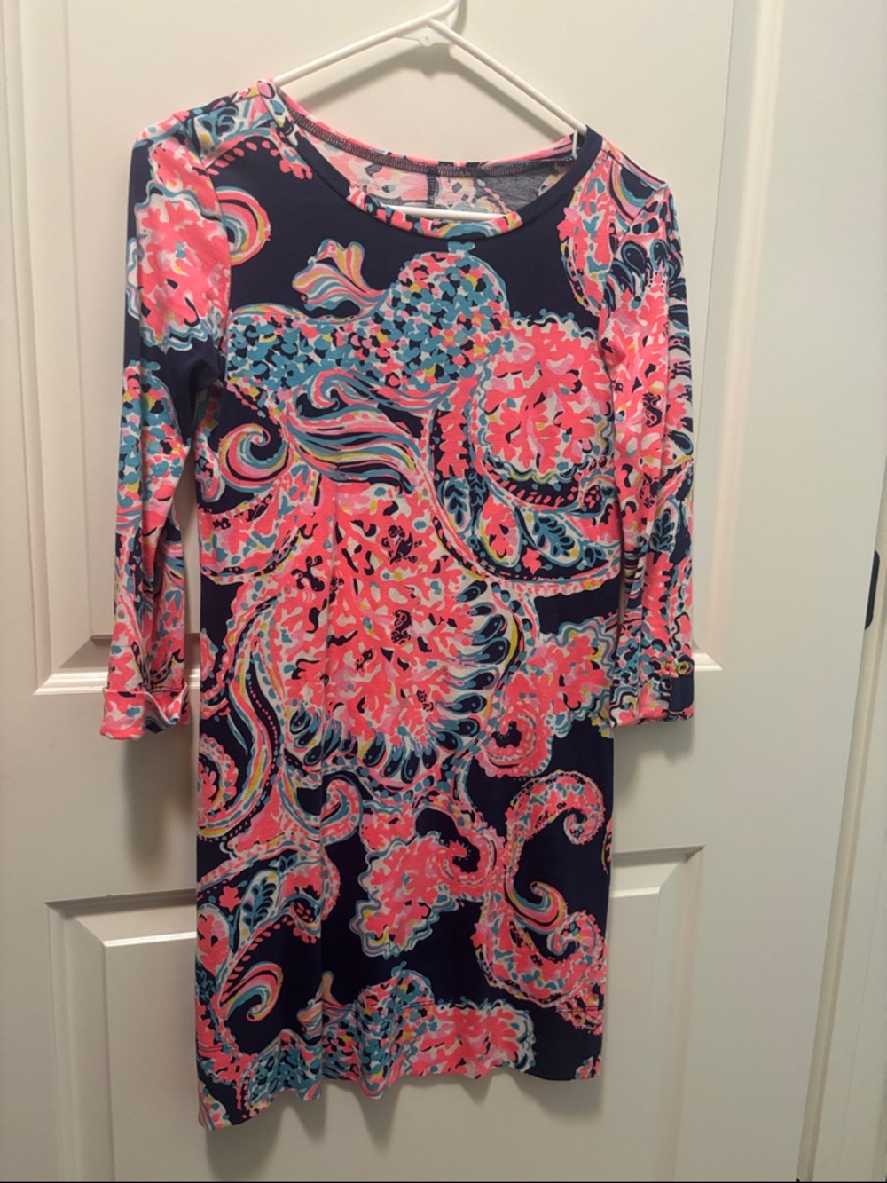 Lilly Pulitzer Navy, Coral & Aqua Paisley Shift Dress